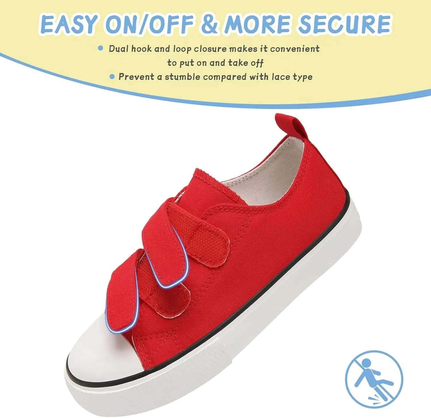 Toddler Canvas Shoes Girls Boys Sneakers Little Kids Walking Breathable Shoe Dual Hook and Loop Size 6-13