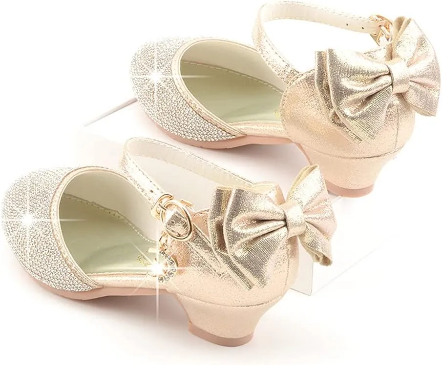 Toddler Little Girls Dress Shoes Glitter Low Heel Mary Jane Sparkle Party Wedding Bridesmaids Princess Pumps Flower Girl Shoes