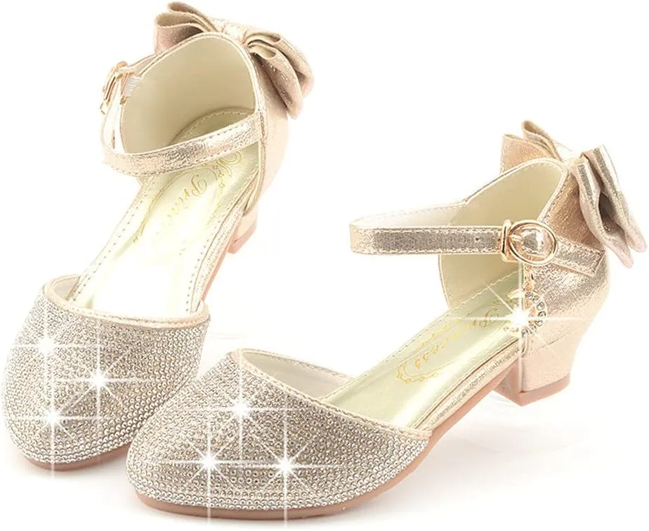 Toddler Little Girls Dress Shoes Glitter Low Heel Mary Jane Sparkle Party Wedding Bridesmaids Princess Pumps Flower Girl Shoes
