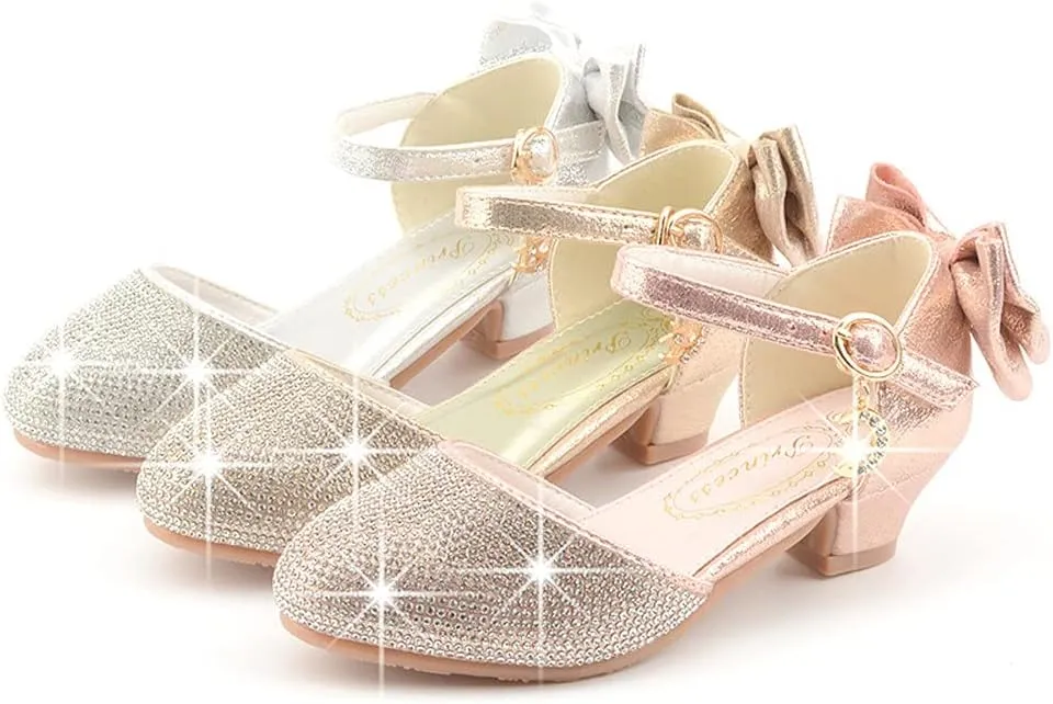 Toddler Little Girls Dress Shoes Glitter Low Heel Mary Jane Sparkle Party Wedding Bridesmaids Princess Pumps Flower Girl Shoes