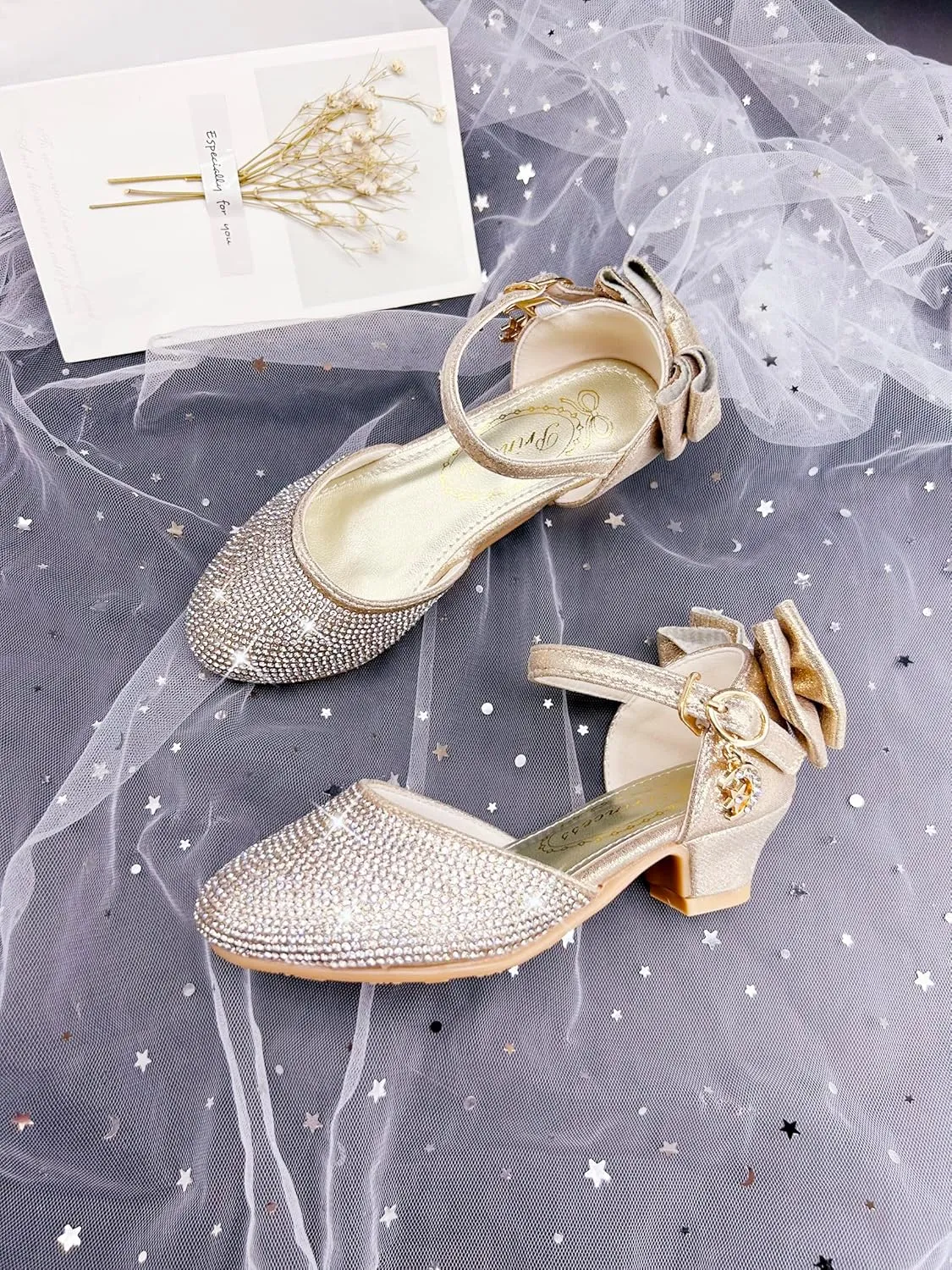 Toddler Little Girls Dress Shoes Glitter Low Heel Mary Jane Sparkle Party Wedding Bridesmaids Princess Pumps Flower Girl Shoes