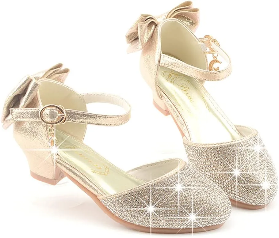 Toddler Little Girls Dress Shoes Glitter Low Heel Mary Jane Sparkle Party Wedding Bridesmaids Princess Pumps Flower Girl Shoes