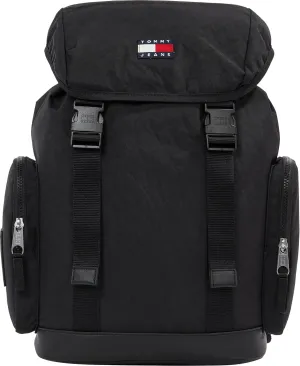Tommy Jeans Men's Lightweight Daily Elevated Flap Backpack with Laptop Sleeve, Black, One Size