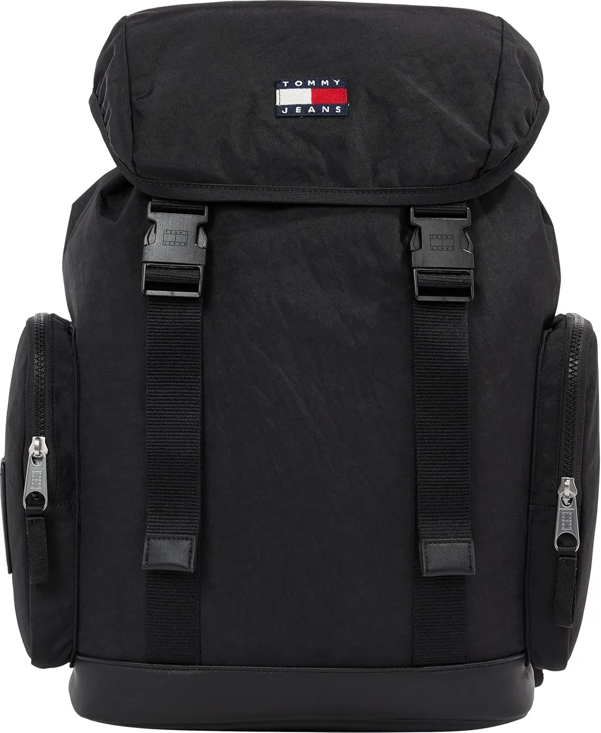 Tommy Jeans Men's Lightweight Daily Elevated Flap Backpack with Laptop Sleeve, Black, One Size