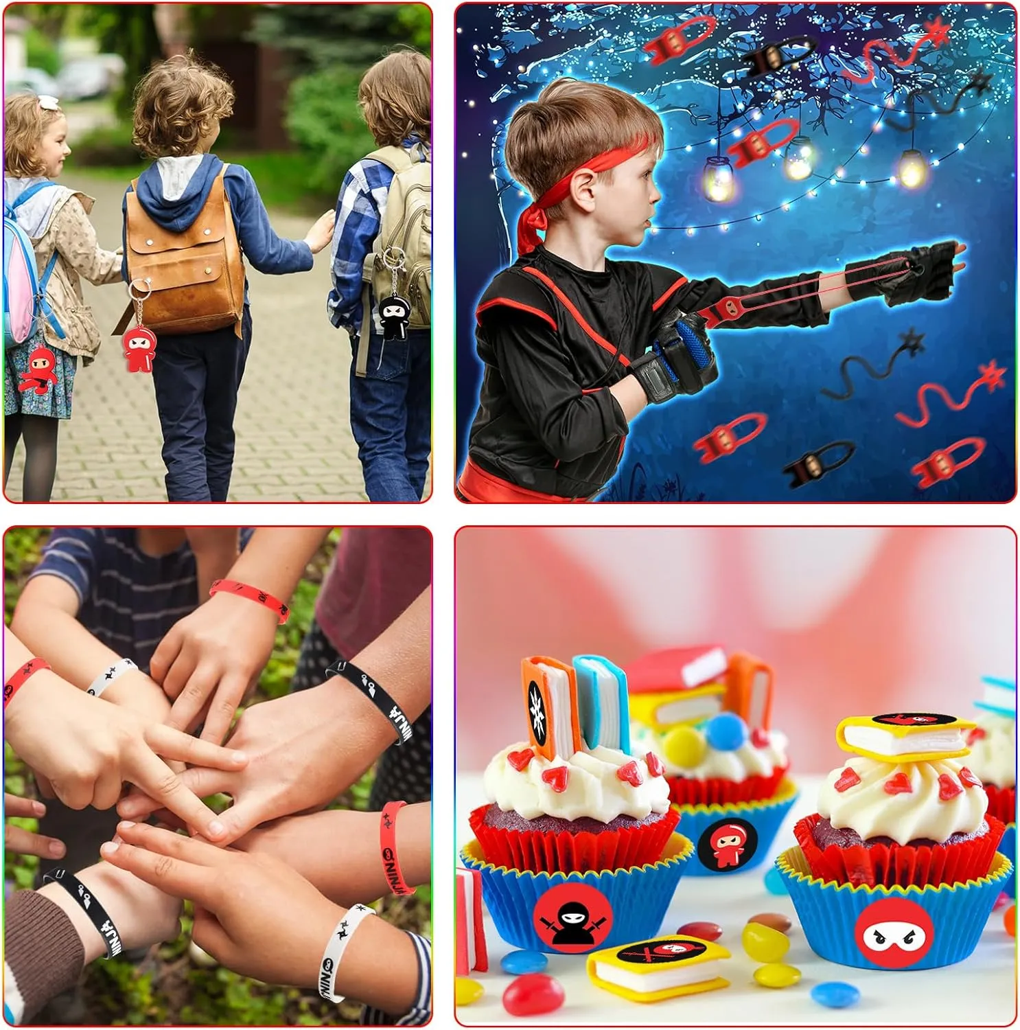 Tondiamo 112 Pcs Ninja Pirate Party Favors with Drawstring Backpack Headband Inflatable Sword Bracelet Sticker Keychain Stretch Ninja or Pirate Eye Mask For Karate Birthday (Ninja Style)