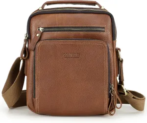 Top Grain Leather 11" Messenger Bag for Man & Woman, Multi Pockets, Fits to 8.3"/10.9" iPad for Daily/School/Business/Travel