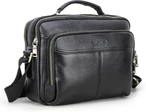 Top Grain Leather 11" Messenger Bag for Man & Woman, Multi Pockets, Fits to 8.3"/10.9" iPad for Daily/School/Business/Travel