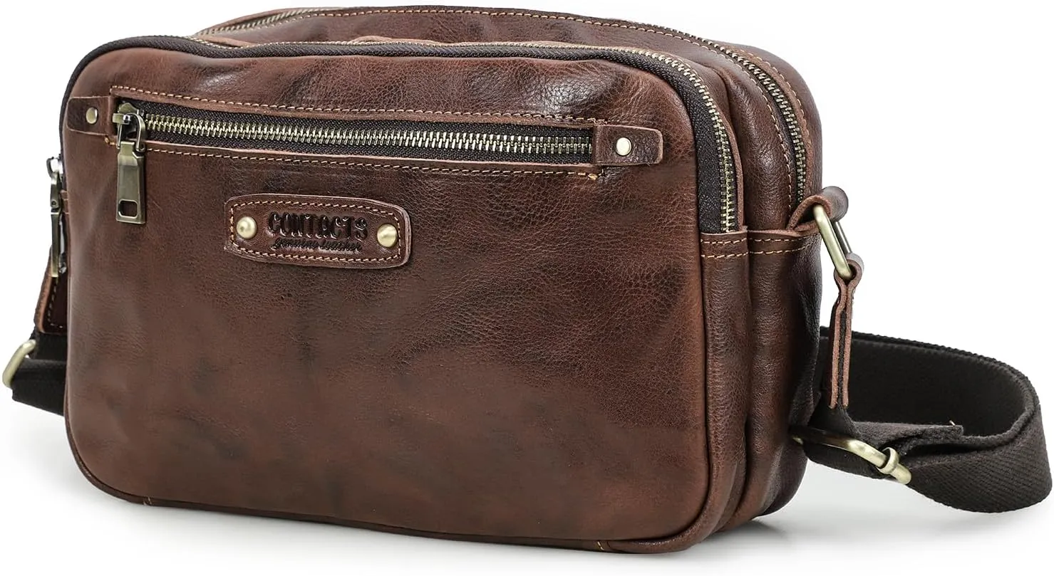 Top Grain Leather 8.3" Messenger Bag for Man & Woman, Multi Pockets, Fits to 7.9"/8.3" iPad for Daily/School/Business/Travel