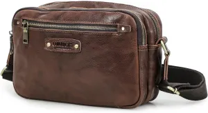 Top Grain Leather 8.3" Messenger Bag for Man & Woman, Multi Pockets, Fits to 7.9"/8.3" iPad for Daily/School/Business/Travel