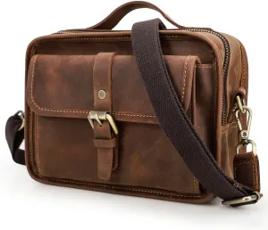 Top Grain Leather 8.3" Messenger Bag for Man & Woman, Multi Pockets, Fits to 7.9"/8.3" iPad for Daily/School/Business/Travel