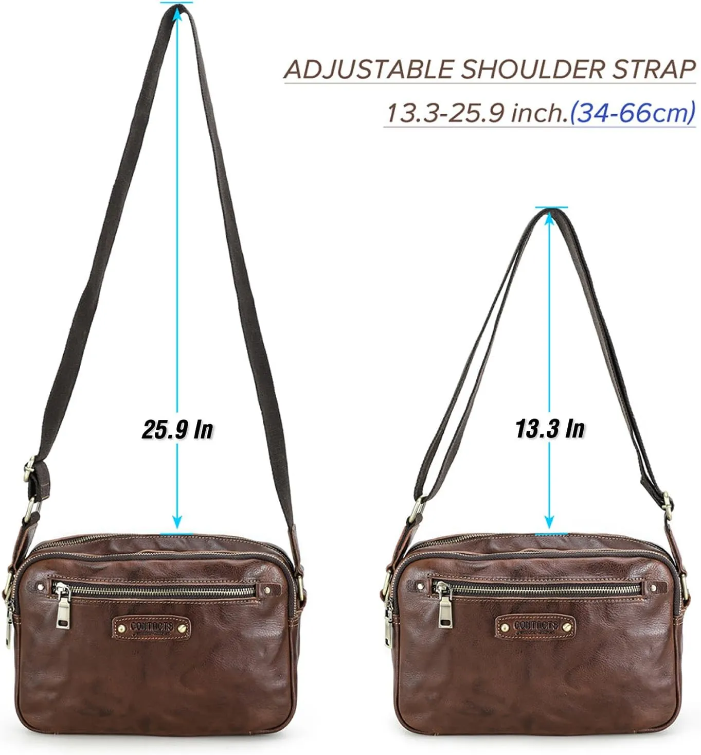 Top Grain Leather 8.3" Messenger Bag for Man & Woman, Multi Pockets, Fits to 7.9"/8.3" iPad for Daily/School/Business/Travel