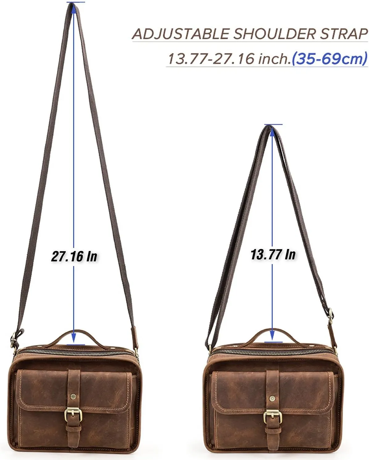 Top Grain Leather 8.3" Messenger Bag for Man & Woman, Multi Pockets, Fits to 7.9"/8.3" iPad for Daily/School/Business/Travel