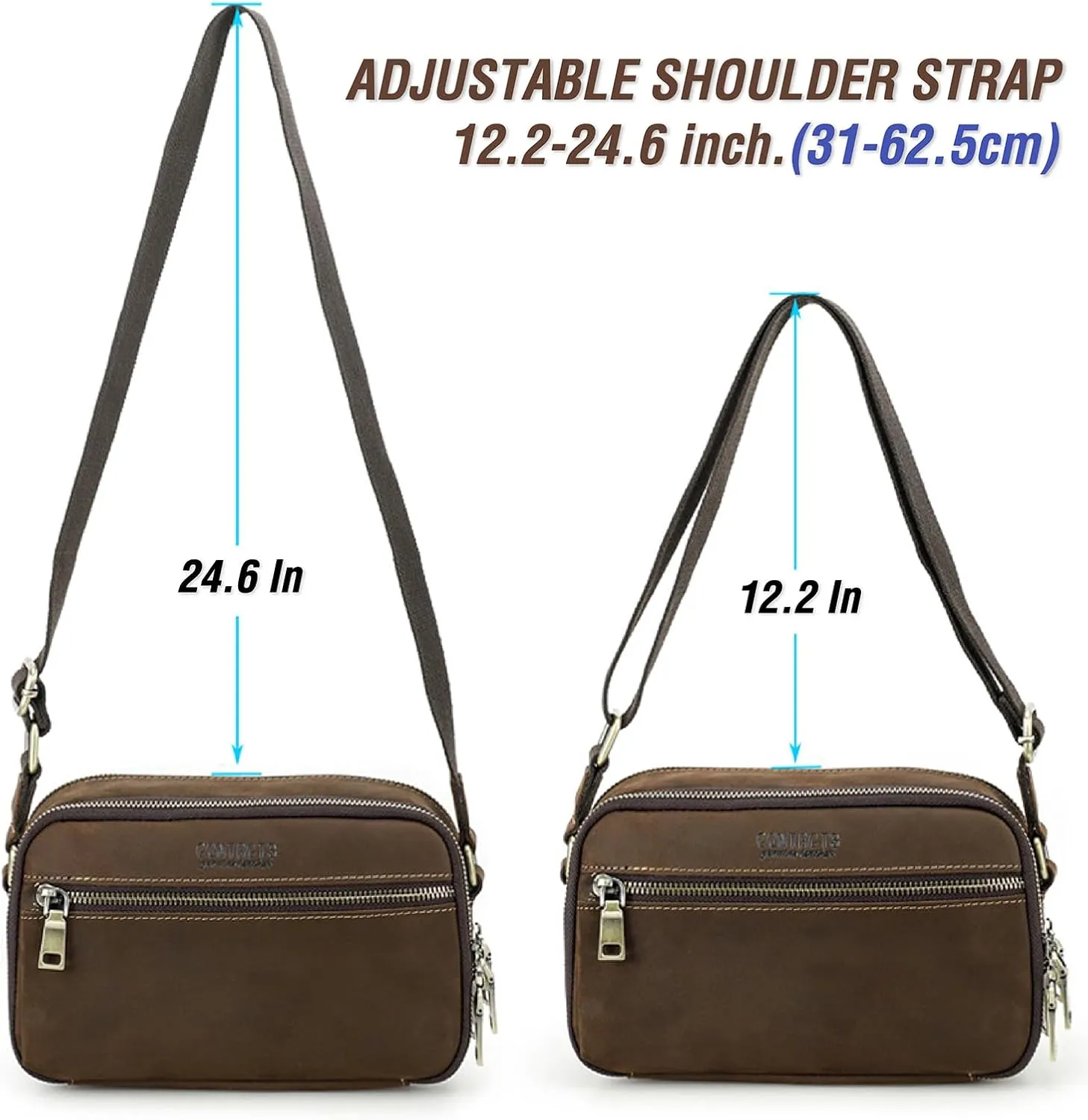 Top Grain Leather 8.3" Messenger Bag for Man & Woman, Multi Pockets, Fits to 7.9"/8.3" iPad for Daily/School/Business/Travel