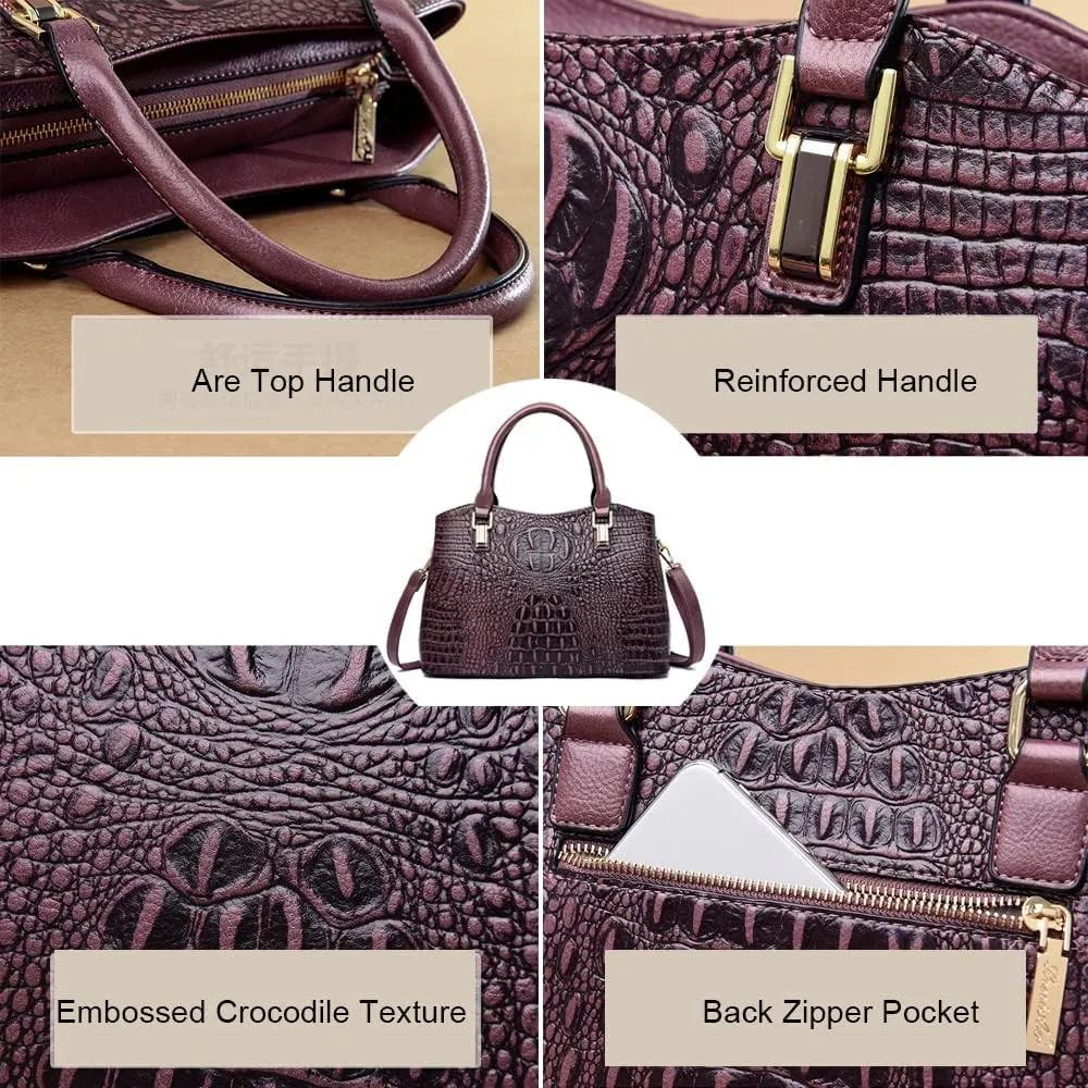 Top Handle Satchel Handbags Crocodile Bag Designer Purse Leather Tote Bags (red)