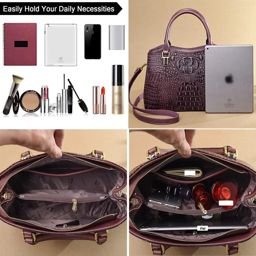 Top Handle Satchel Handbags Crocodile Bag Designer Purse Leather Tote Bags (red)