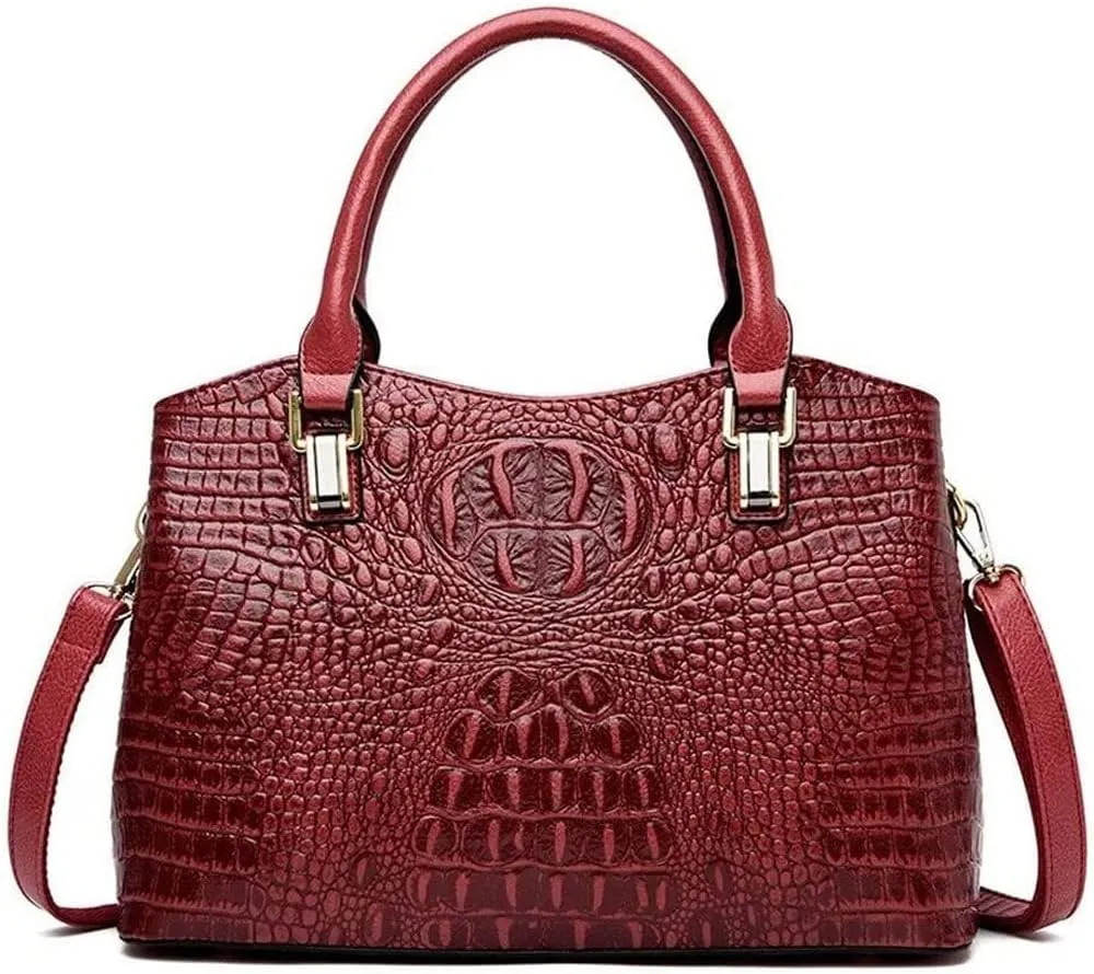 Top Handle Satchel Handbags Crocodile Bag Designer Purse Leather Tote Bags (red)