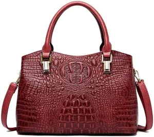 Top Handle Satchel Handbags Crocodile Bag Designer Purse Leather Tote Bags (red)