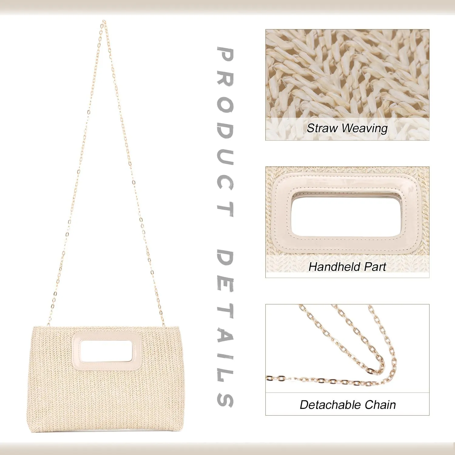 Top Handle Straw Clutch Handbag for Women Raffia Evening Bag Summer Beach Travel Bag With Chain