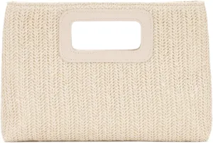 Top Handle Straw Clutch Handbag for Women Raffia Evening Bag Summer Beach Travel Bag With Chain