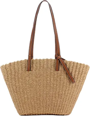 Tote Handbag Women Straw Beach Bag Retro Woven Summer Beach Purse Handmade Shoulder Bag Vacation Holiday