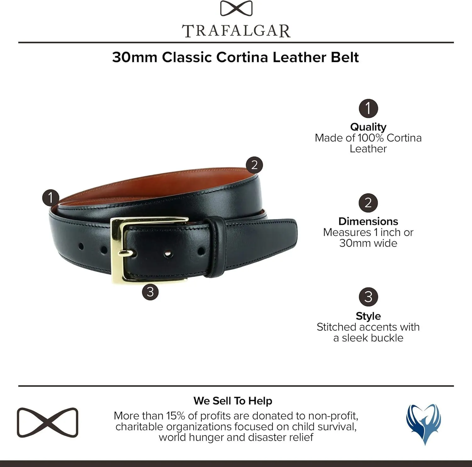 Trafalgar Cortina Leather Belt - 1 3/16 inch wide (30mm)