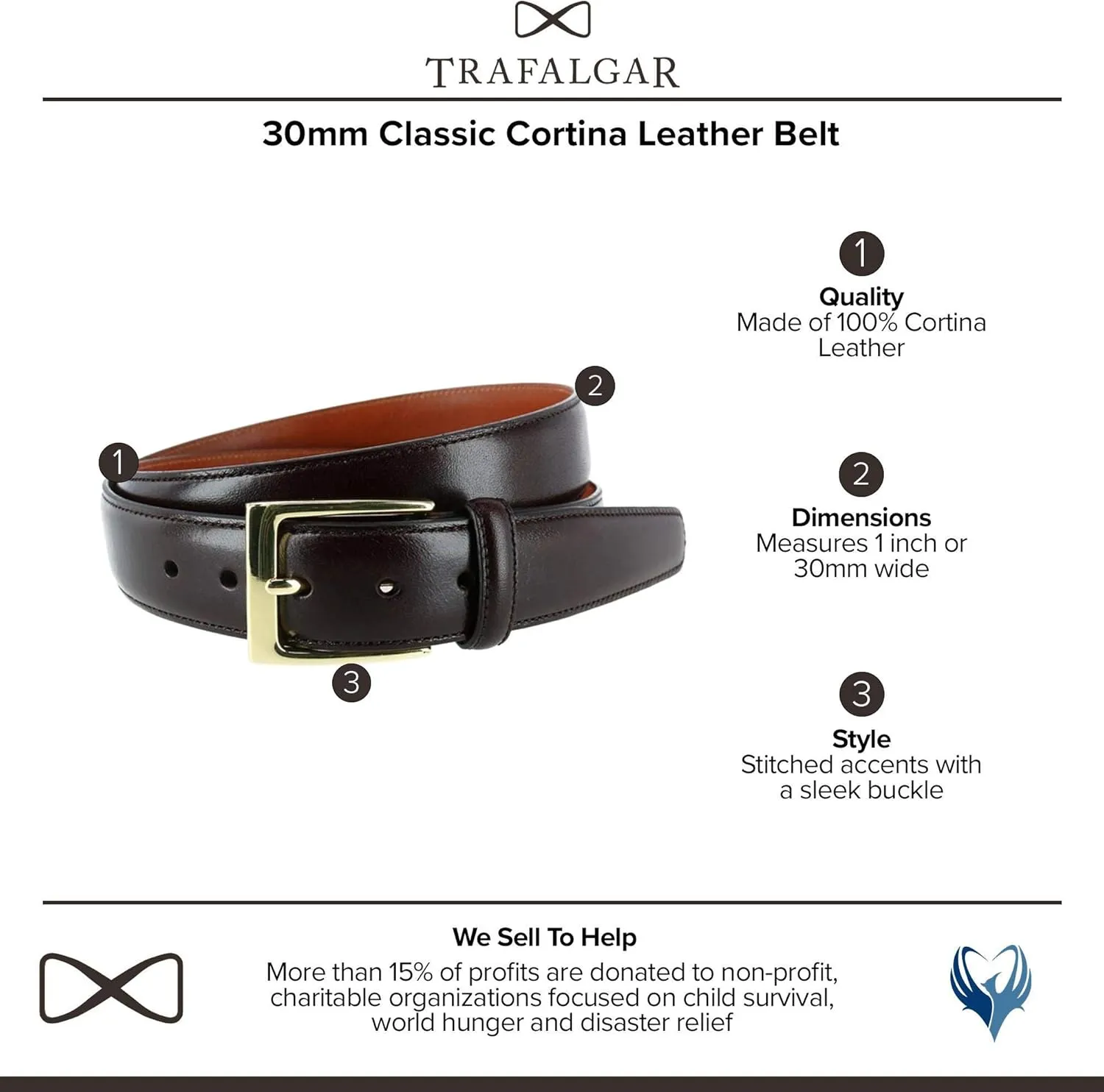 Trafalgar Cortina Leather Belt - 1 3/16 inch wide (30mm)