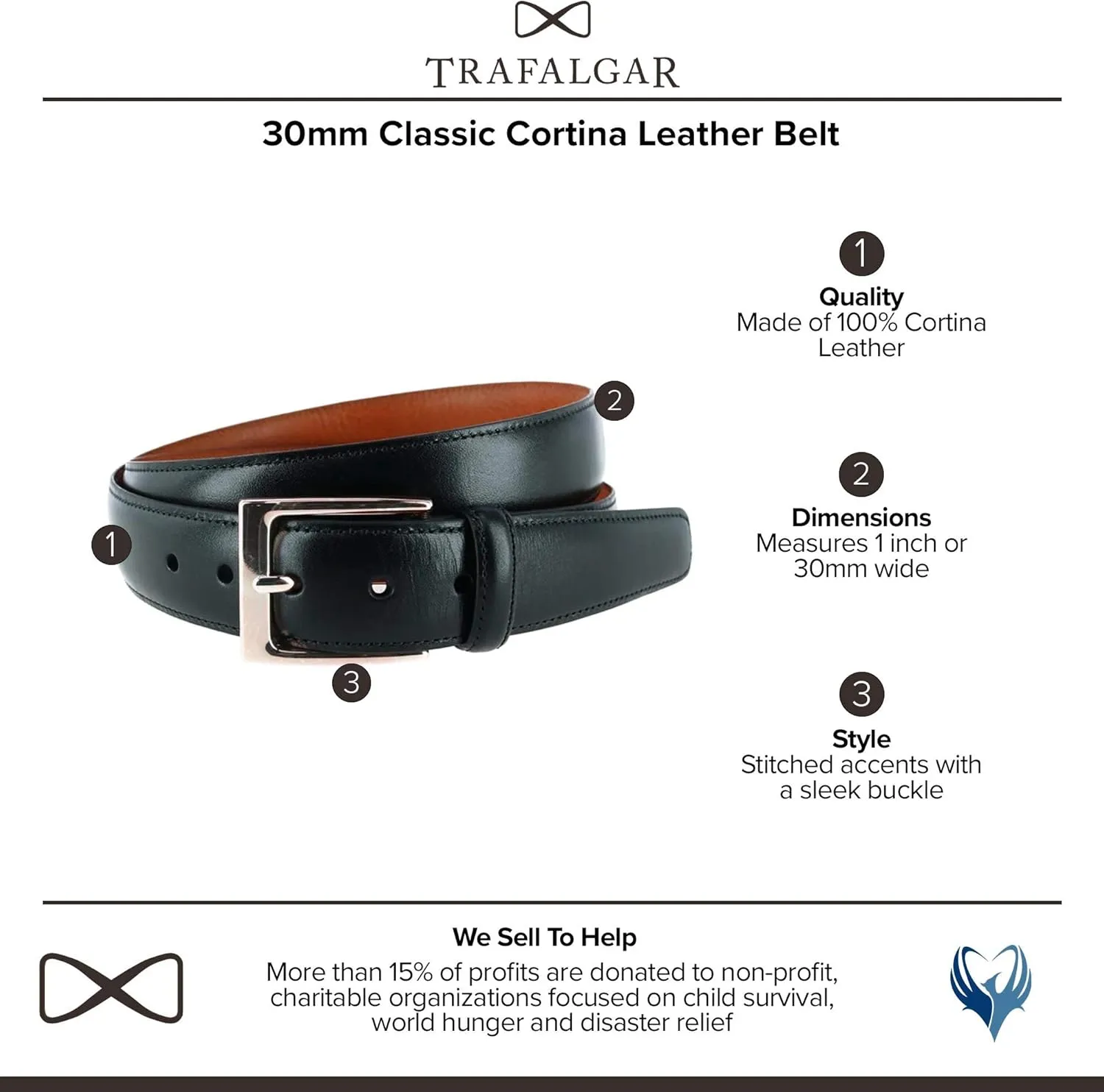 Trafalgar Cortina Leather Belt - 1 3/16 inch wide (30mm)