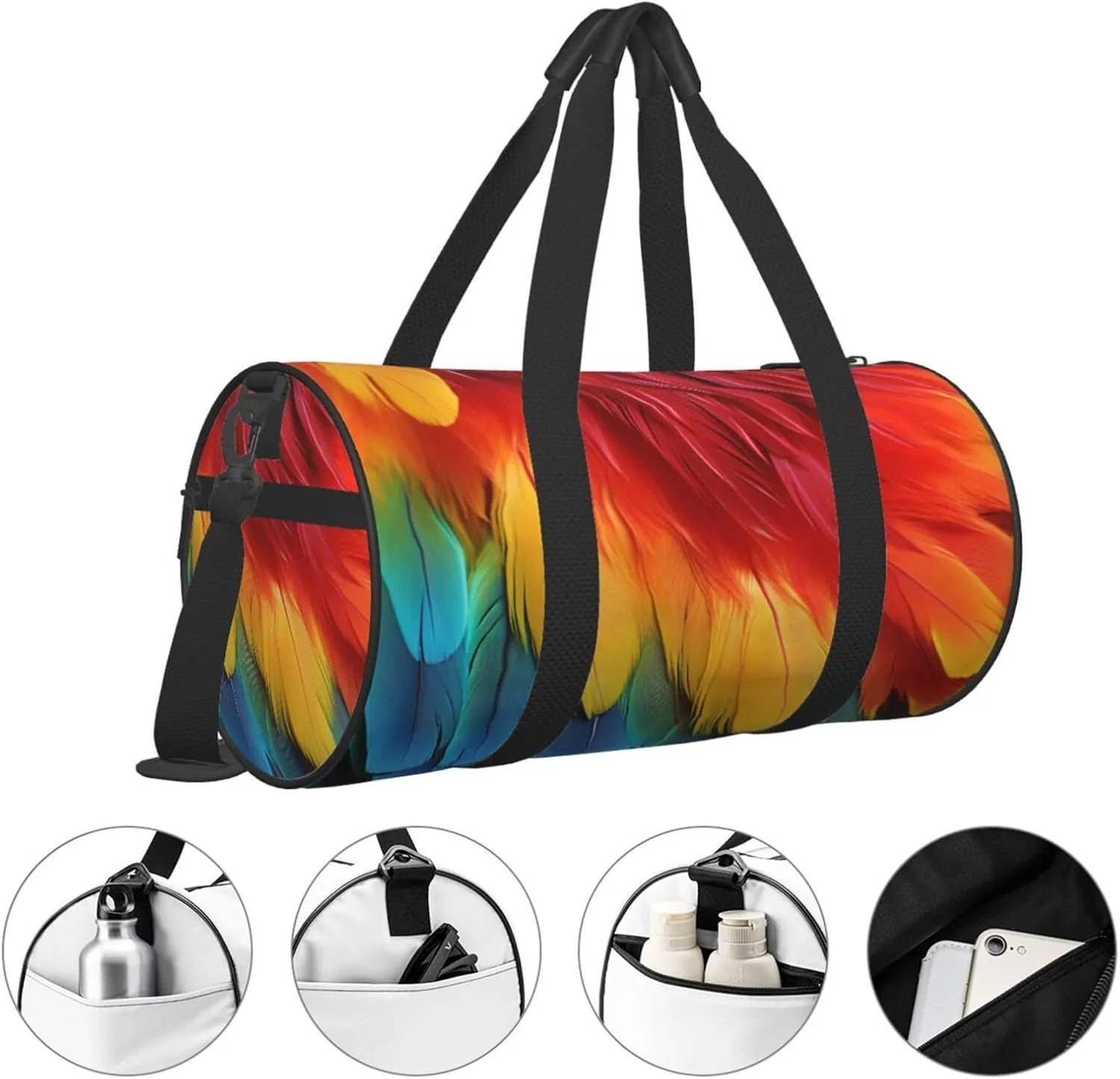 Travel Duffel Bag Fantastic Parrot Feather Weekender Overnight Bag For Men Women Large Capacity Sports Gym Bag Canvas Carry On Tote Bags For Travel Yoga