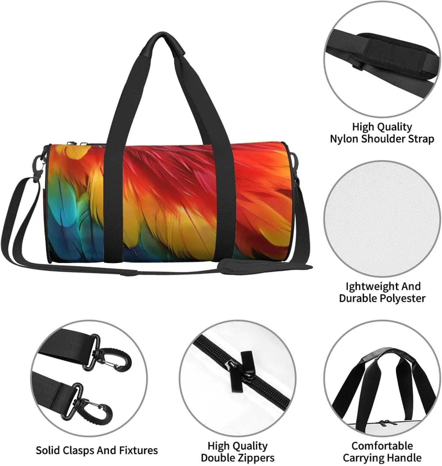 Travel Duffel Bag Fantastic Parrot Feather Weekender Overnight Bag For Men Women Large Capacity Sports Gym Bag Canvas Carry On Tote Bags For Travel Yoga