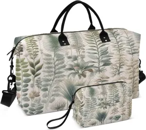 Travel Duffel Bag Large Weekender Overnight Bags for Women Men, Exotic Ferns and Palms Gym Bag with Toiletry Bag