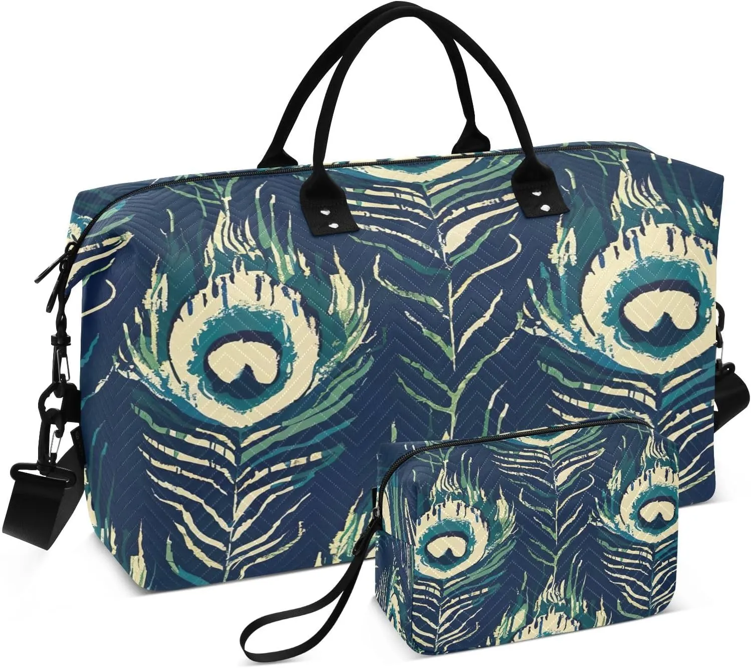 Travel Duffel Bag Large Weekender Overnight Bags for Women Men, Peacock Feather Gym Bag with Toiletry Bag