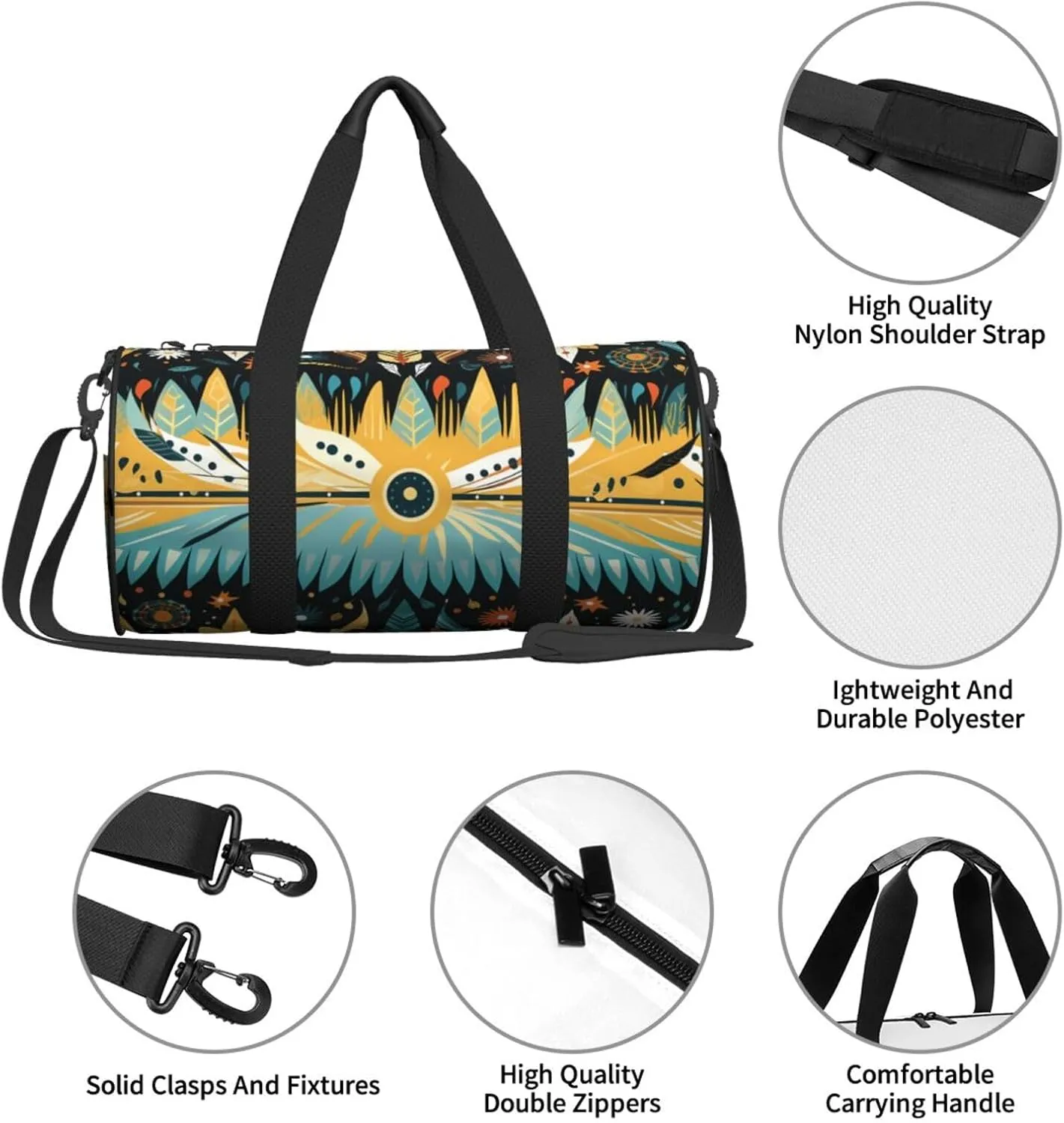 Travel Duffel Bag Moon Sun And Feather Weekender Overnight Bag For Men Women Large Capacity Sports Gym Bag Canvas Carry On Tote Bags For Travel Yoga