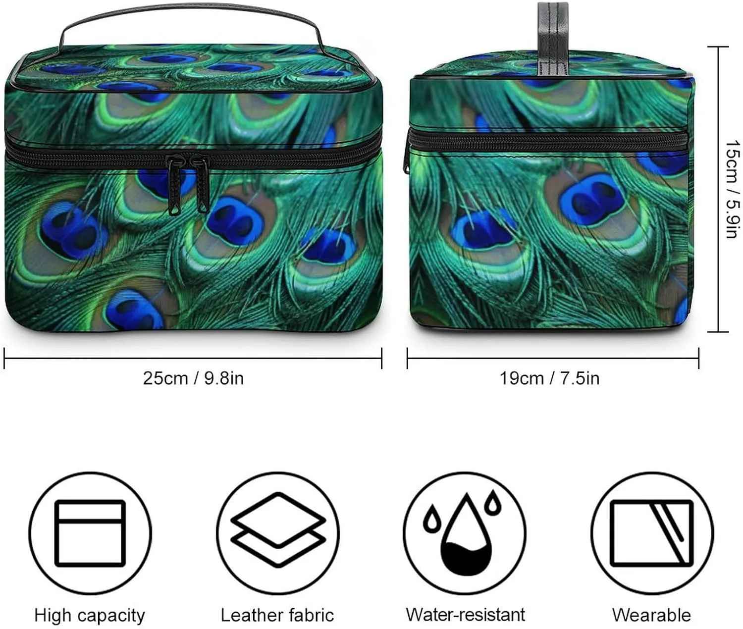 Travel Toiletry Bag for Women And Men,Green Peacock Feather Toiletry Organizer, Makeup Bag Travel Organizer for Shampoo,Toiletries