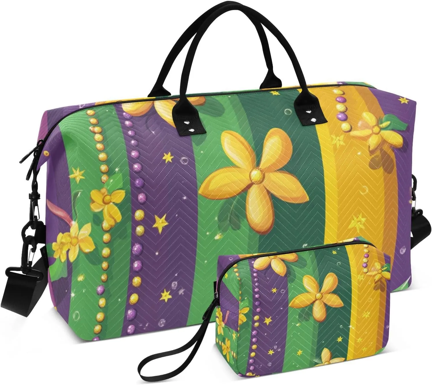 Travel Tote Bag Carry on Bag Sports Gym Bag with Adjustable Strap for Business Trips Foldable Mardi Gras Carnival Beads Little Doll Feather