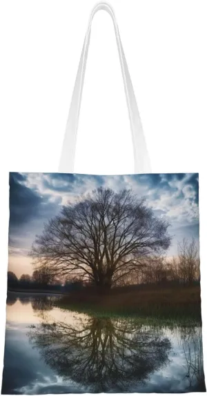 Tree reflection Print Canvas Tote Bags Lightweight Shoulder Bag Reusable Grocery Shopping Bag Handbags for Women Men