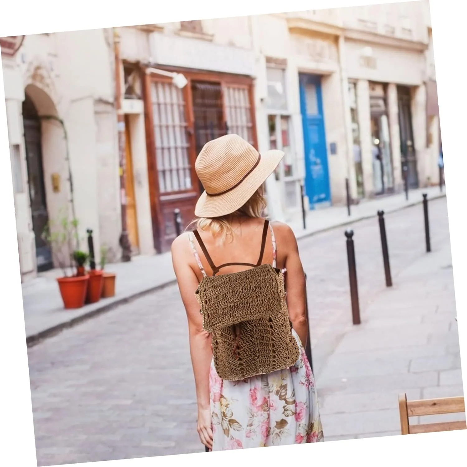 Trendy Beach Backpack - Women's Straw Sling Bag