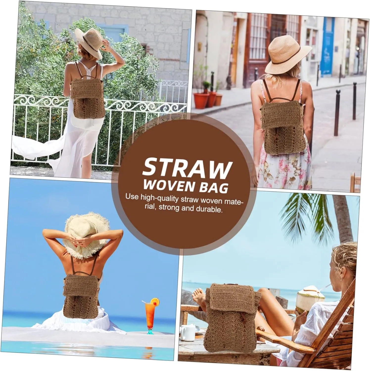Trendy Beach Backpack - Women's Straw Sling Bag