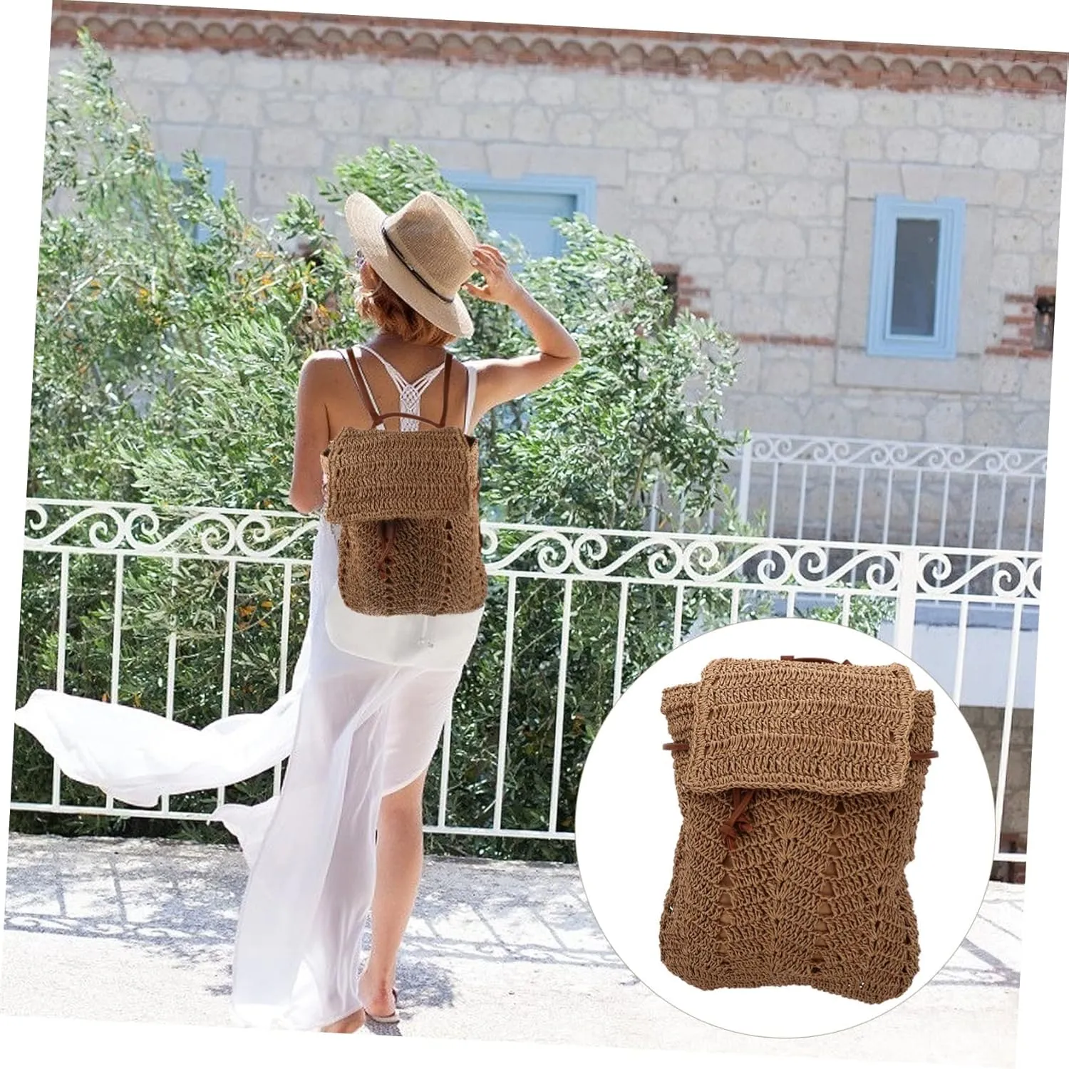 Trendy Beach Backpack - Women's Straw Sling Bag