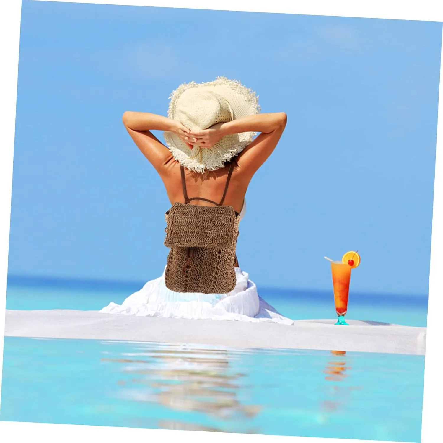 Trendy Beach Backpack - Women's Straw Sling Bag