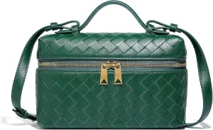 Trendy Woven Crossbody Purse Bag for Women Cute Shoulder Bag Square Box Bags Mini PU Leather Top Handle Purses Handbag