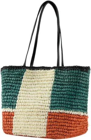 Trendy Woven Straw Tote Bag - Large Capacity Stylish Casual Vacation Beach Handbag Woven Essential Shoulder Bag Purse