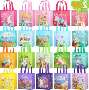 Tudomro 40 Pieces Easter Tote Bags with Handles Bunny Non Woven Bags Reusable Easter Grocery Shopping Bag Kitchen