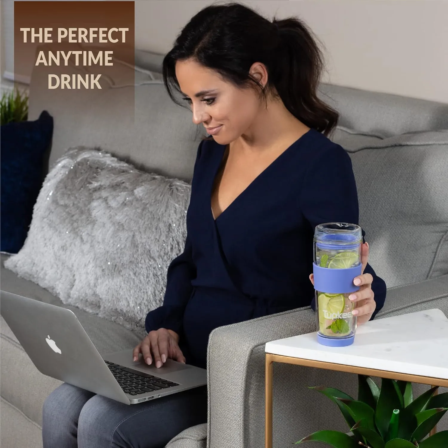 Tupkee Double Wall Glass Tumbler - 14-Ounce, All Glass Hand Blown Reusable Insulated Tea/Coffee Mug & Lid, Travel Mug - Jacaranda