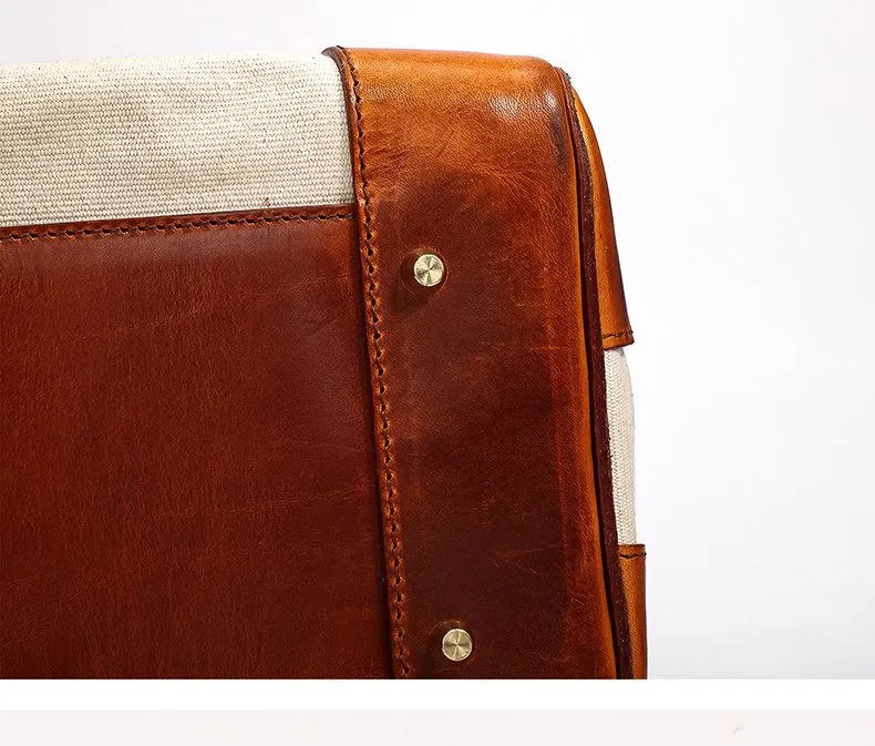 Two-Tone Canvas and Leather Handbag