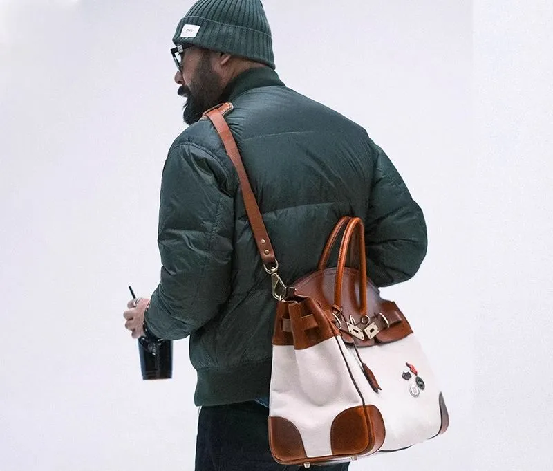 Two-Tone Canvas and Leather Handbag