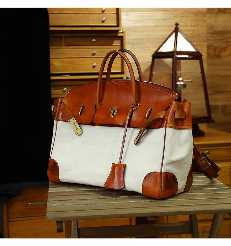 Two-Tone Canvas and Leather Handbag