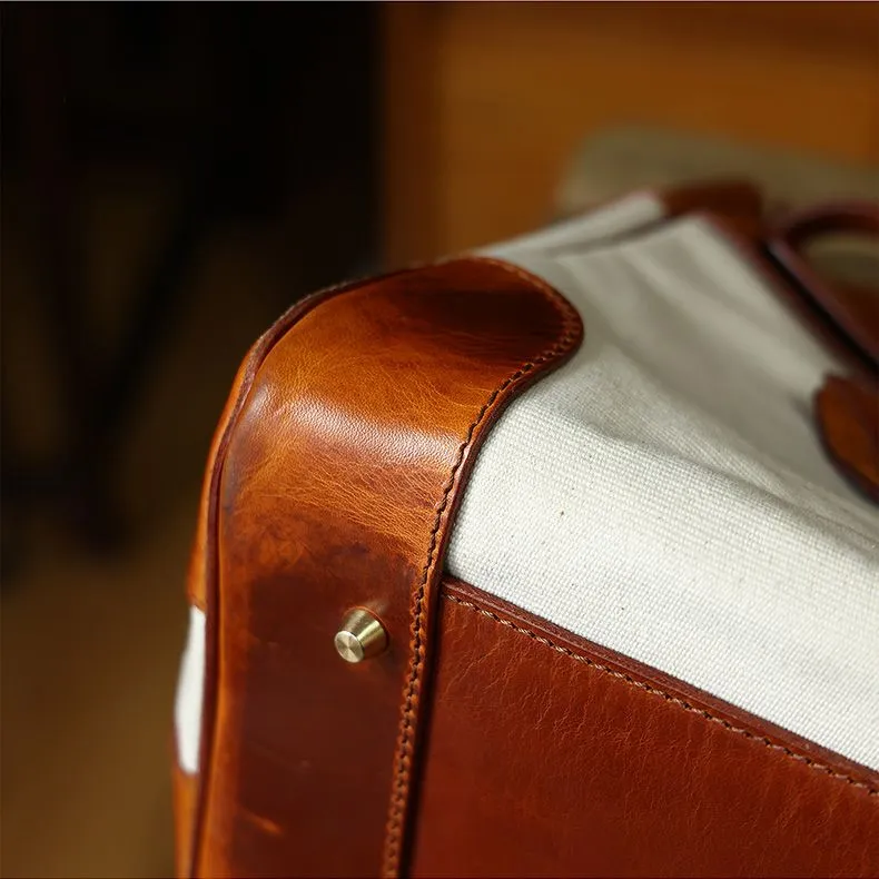 Two-Tone Canvas and Leather Handbag