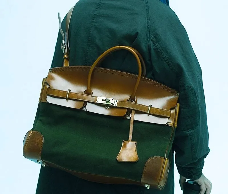 Two-Tone Canvas and Leather Handbag