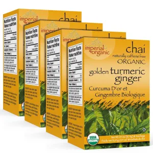 Uncle Lee’s Imperial Organic Chai Tea, Naturally Caffeine Free Golden Turmeric Ginger Tea, Organic Cinnamon, Chicory, Cardamom, Stevia, Clove & Black Pepper, 4 Pack of 18 Tea Bags per Box