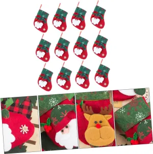 Unomor 12Pcs Christmas Sock Bag Festive Red Green Decorative Stockings for Candy Tree Ornaments Party for Holiday Celebrations and Events